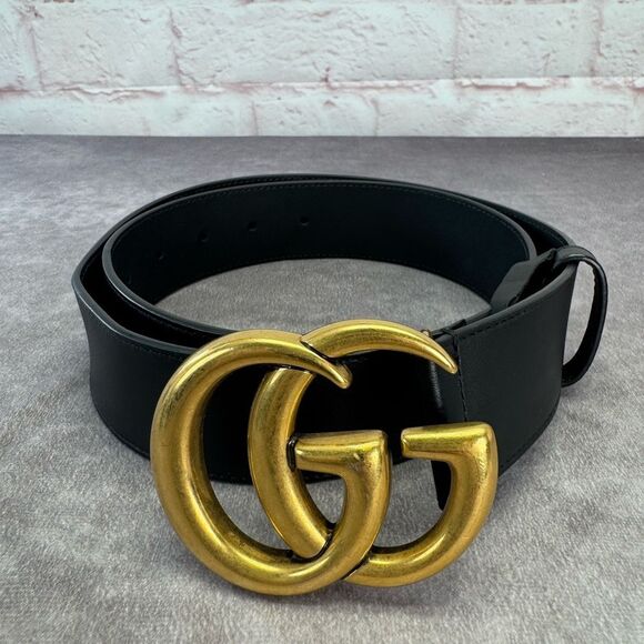 Gucci 2015 Re Edition Wide Leather Belt Gg Double Marmont Black 400593 100/40 - Picture 2 of 9